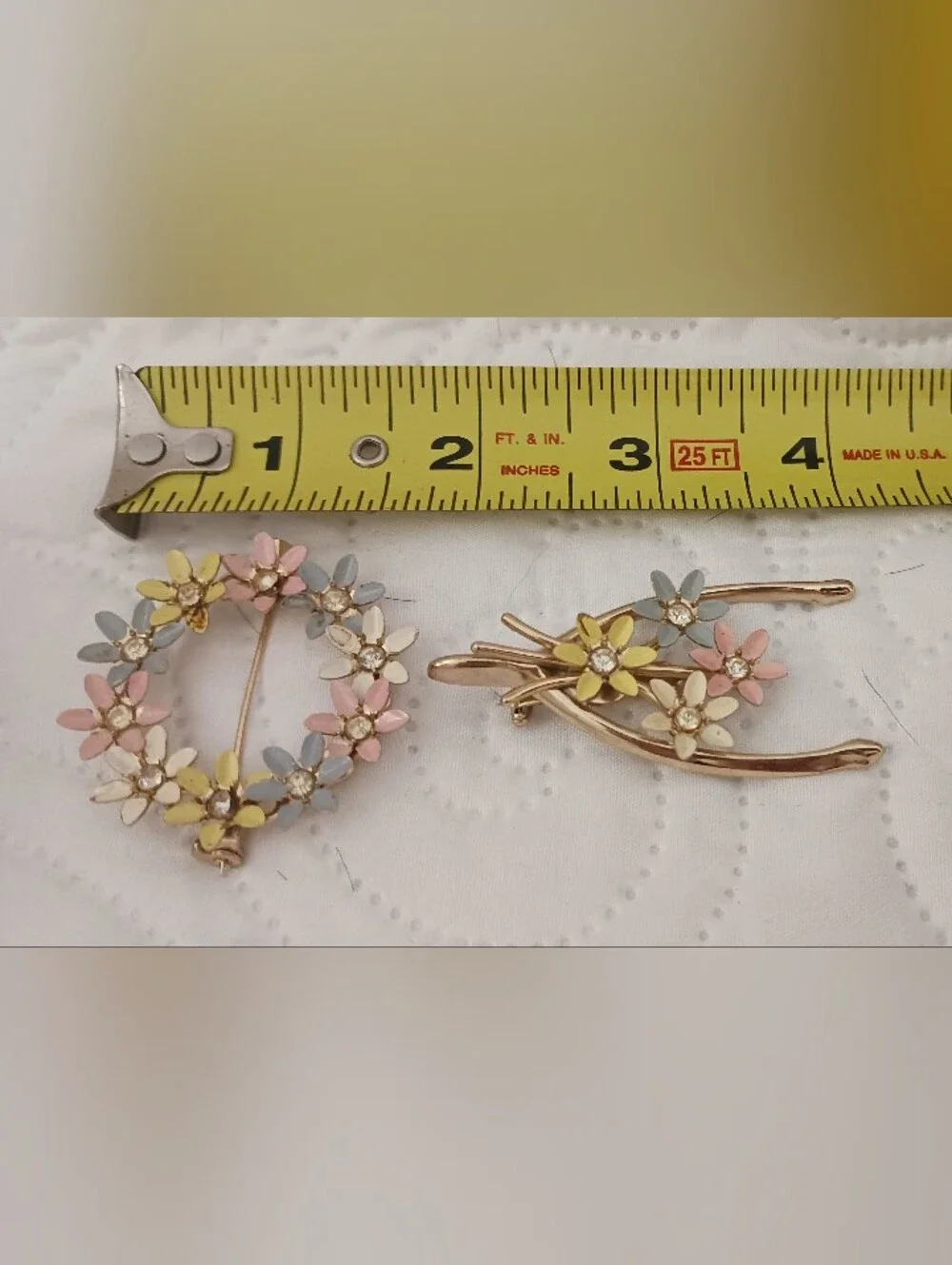 Vintage Wishbone Pastel Floral Brooch and Pin Set - Multicolor Flower Jewelry